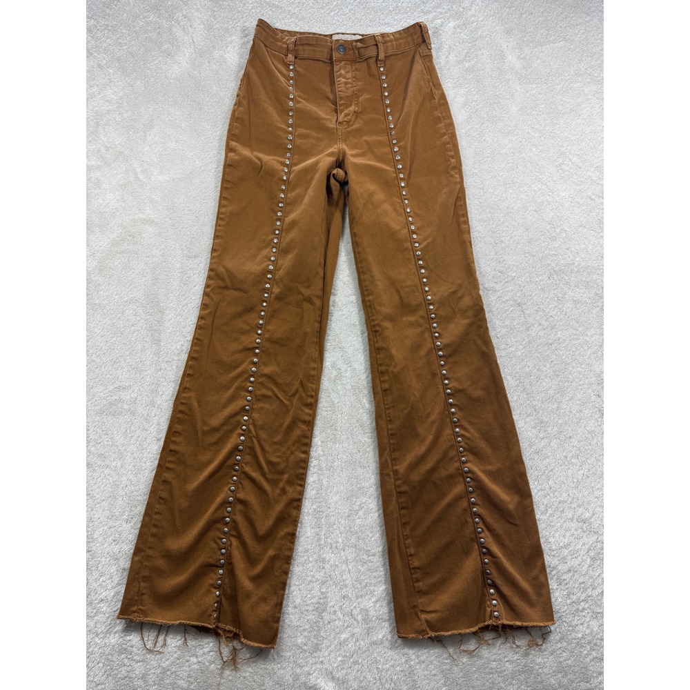 We The Free Womens Studded‎ Flare Stretch Brown Denim Jeans 26 Meas: 26x32